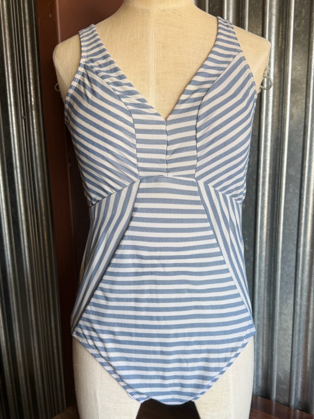 Time and Tru Blue and White Striped Swimsuit